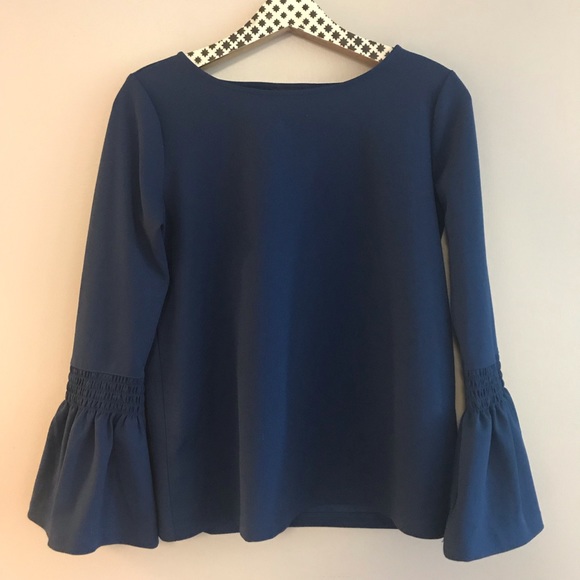Ann Taylor Tops - Ann Taylor Blue Smocked Flare Cuff Top